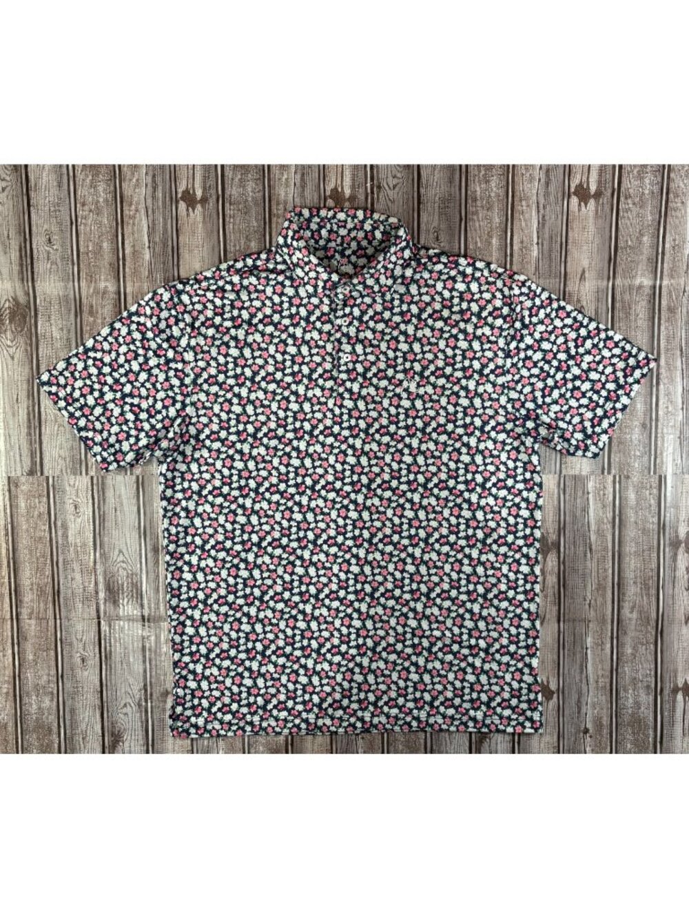 Rhoback allover print Azalea polo shirt size M color blue NWOT golf performance